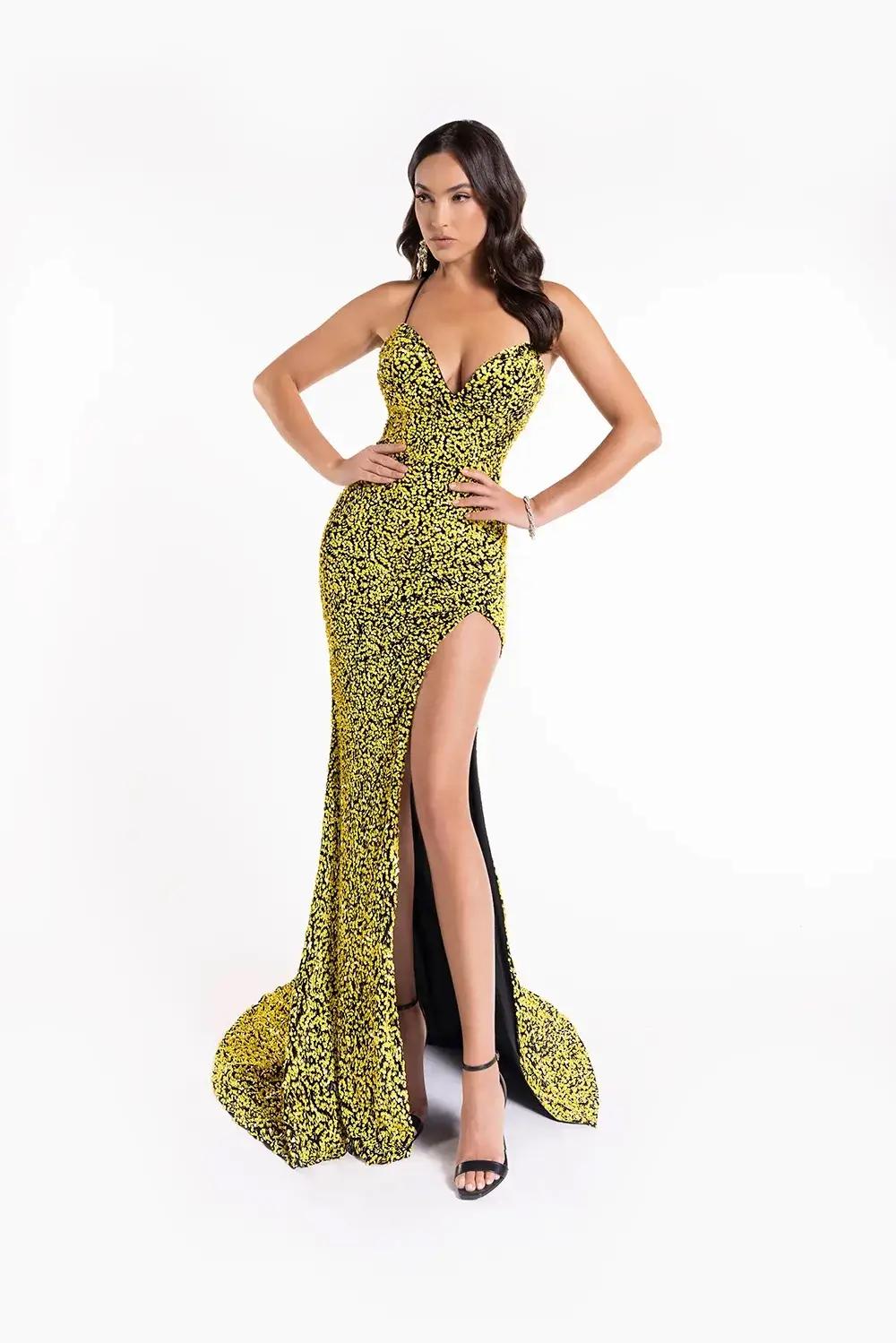 Model wearing a Abby Paris Spring green gown