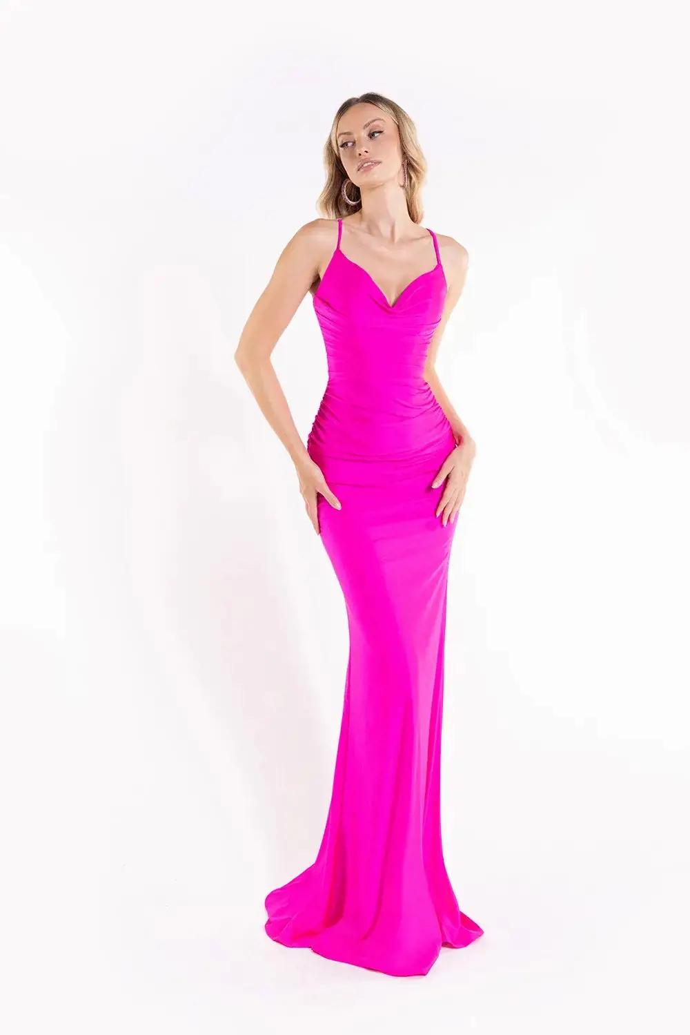 Model wearing a Abby Paris Spring rosy gown
